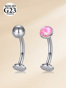 CIZME 2pcs Women's Titanium Alloy Floating Belly Button Rings, Internal Thread Opal Belly Piercing, Flat Back Belly Piercing, 10mm 12mm 14mm - Silver - View 6