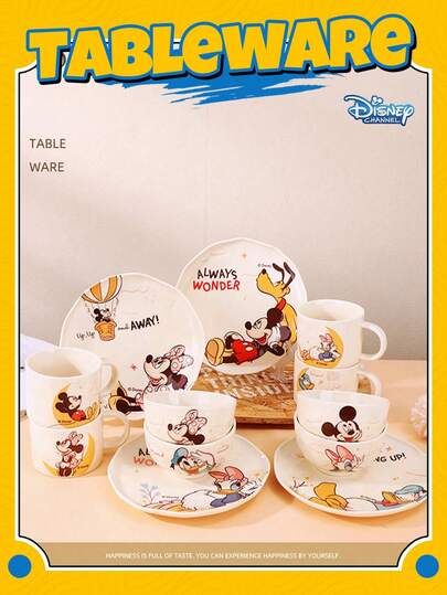 Disney Children's Ceramic Bowl Plate Cup Tableware Set, Underglaze Color, High-Quality Home Tableware For One, High-Aesthetic Gift Box