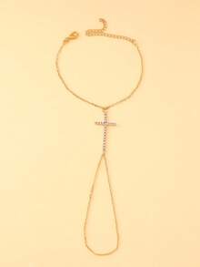 1件简约十字链脚趾环，百搭沙滩时尚女式脚部饰品 - 金色 - 查看 2