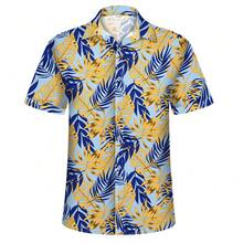 Hawaiian Shirt For Men Tropical Shirts Summer Beach Button Down Short Sleeve Luau Aloha Floral Cruise Vacation Outfit 2026 - 棕櫚黃藍 - 查看 3