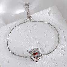 1件跨境极简主义18K镀金铜红锆石心形可调节手链，可定制 - 金色 - 查看 7