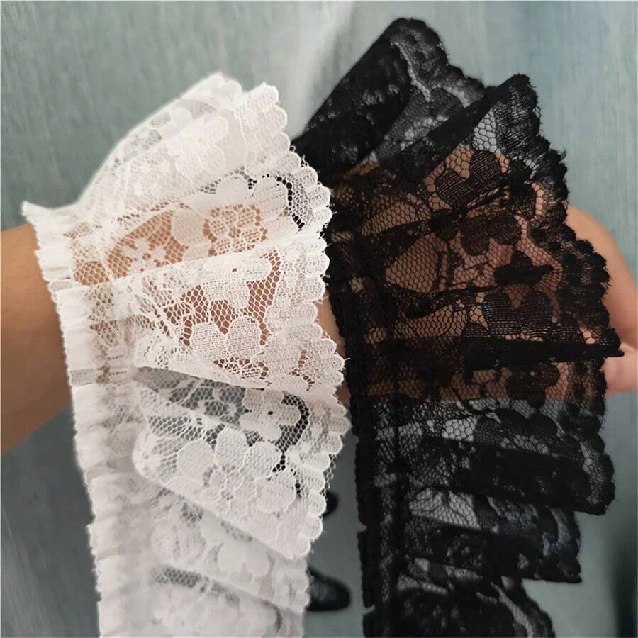 6cm Hot Embroidered White And Black 3D Flower Lace Fabric Trim Ribbon DIY Sewing Applique Neckline Decoration Wedding Dress 1 Yard/2 Yards - 2 thước Anh màu đen - Xem 1