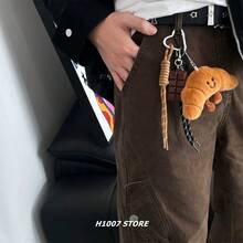 Bag Charm In The Shape Of A Croissant, Hamburger, And Plush Toy; Braided Chain For Men's Pants; Keychain With Chain For Women's Hip-Hop Style Cargo Pants. - Brown - View 1
