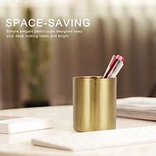TOPINCN Titular de la Pluma de Acero Inoxidable Floreros Pluma Maquillaje Pincel Contenedor Lápiz Taza Organizador de Escritorio Oro - Dorado - Ver 6