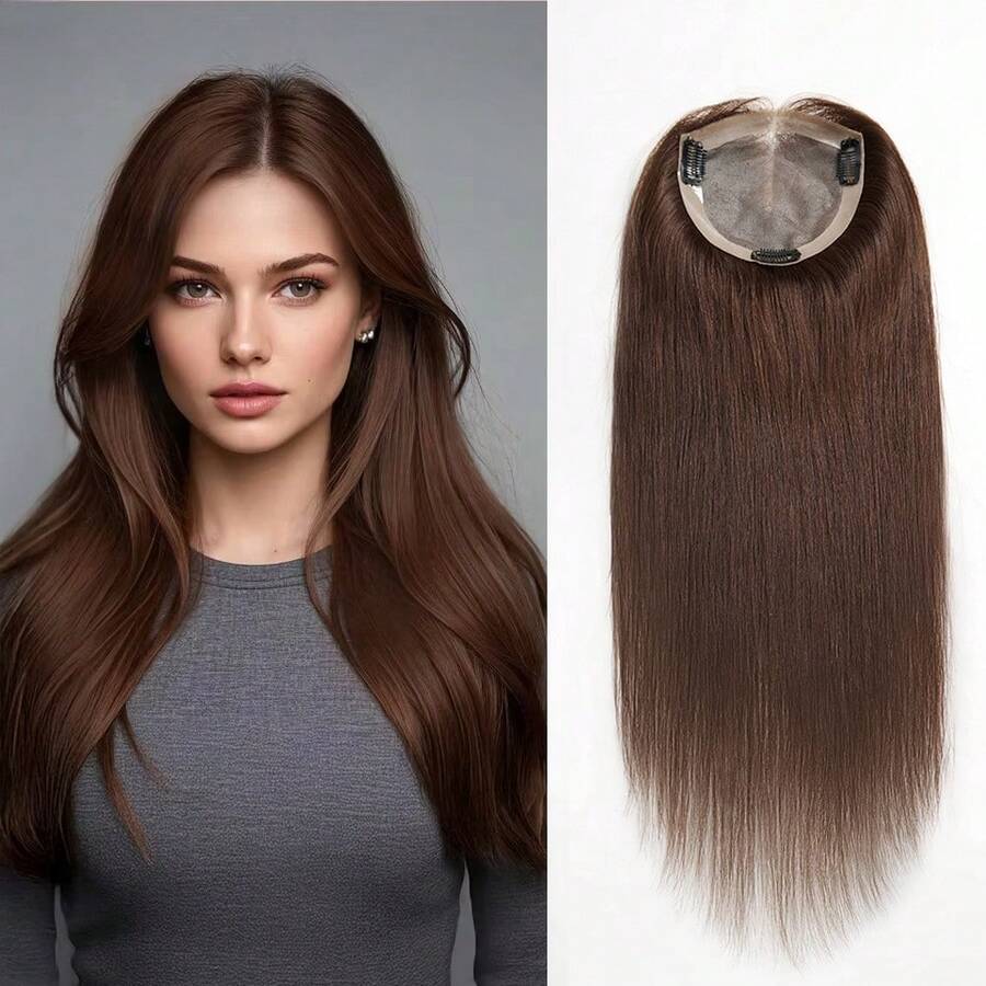SHINEHAIR 5x5 Hairpiece For Women – Natural Colored Straight Hair (Black / Light Shades) - A Natural-Looking Hairpiece For The Top Of The Head. Features A Real Hair Fringe To Enhance And Frame The Face. - S4 - 查看 1