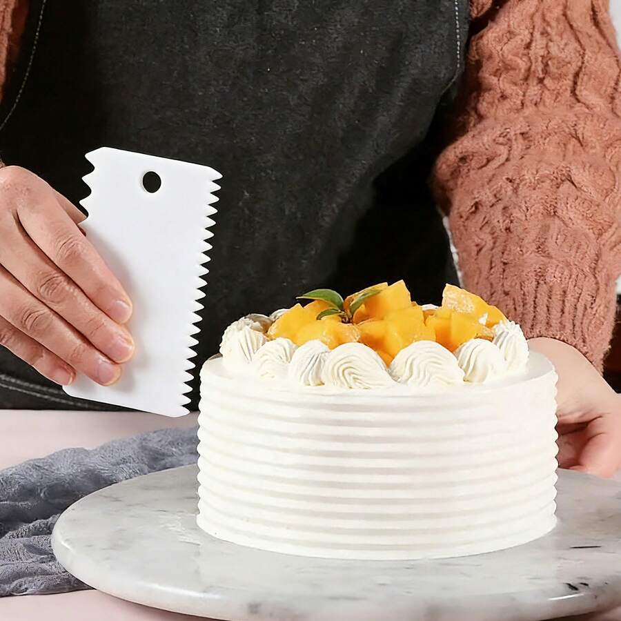 3pcs/1set Cake Scraper Smoother Set, Cake Icing Smoother Tool For Cake Decoration, Plastic Dough Scraper, Flexible Bowl Scraper For Baking, Multifunctional Kitchen Tools - Multicolor - View 1