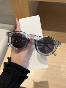 1pc Men's Casual Retro Round Gray Fashion Fashion Glasses, Suitable For Daily Wear And Street Photography - Transparent Gray Frame Black Gray Film - View 2