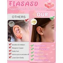 FIASASO Hypoallergenic Flat Back Earrings for Girls Toddler Women 10 Pair Surgical Stainless Steel Screw Back Stud Earrings for Sensitive Ears Cute Flower Butterfly Stud Earring Screwback Girl Earrings Toddler Jewelry age over 4 years old - Plata - Ver 6