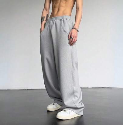 Calça Wide Leg Baggy Larga Moletom Lisa Despojada Confortável Casual Treino