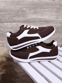 Women's Versatile Casual Sneakers, Round Toe Low-Top, Comfortable Flat, Colorblock, Retro Style, Suitable For All Seasons, Available In Red, Green, Yellow, Size 35-43 Plus Size - Brown - View 14
