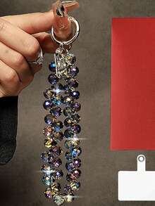 1条手工手机挂绳，高端奢华闪亮手机链，新款水晶水滴链，手机链，腕带水晶串珠链，配饰包配件，钥匙链，完美的情人节礼物 - 彩色 - 查看 5