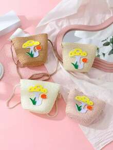 1 Túi hoa đan bằng cỏ kiểu đồng quê dễ thương - Màu Hồng baby - Xem 3