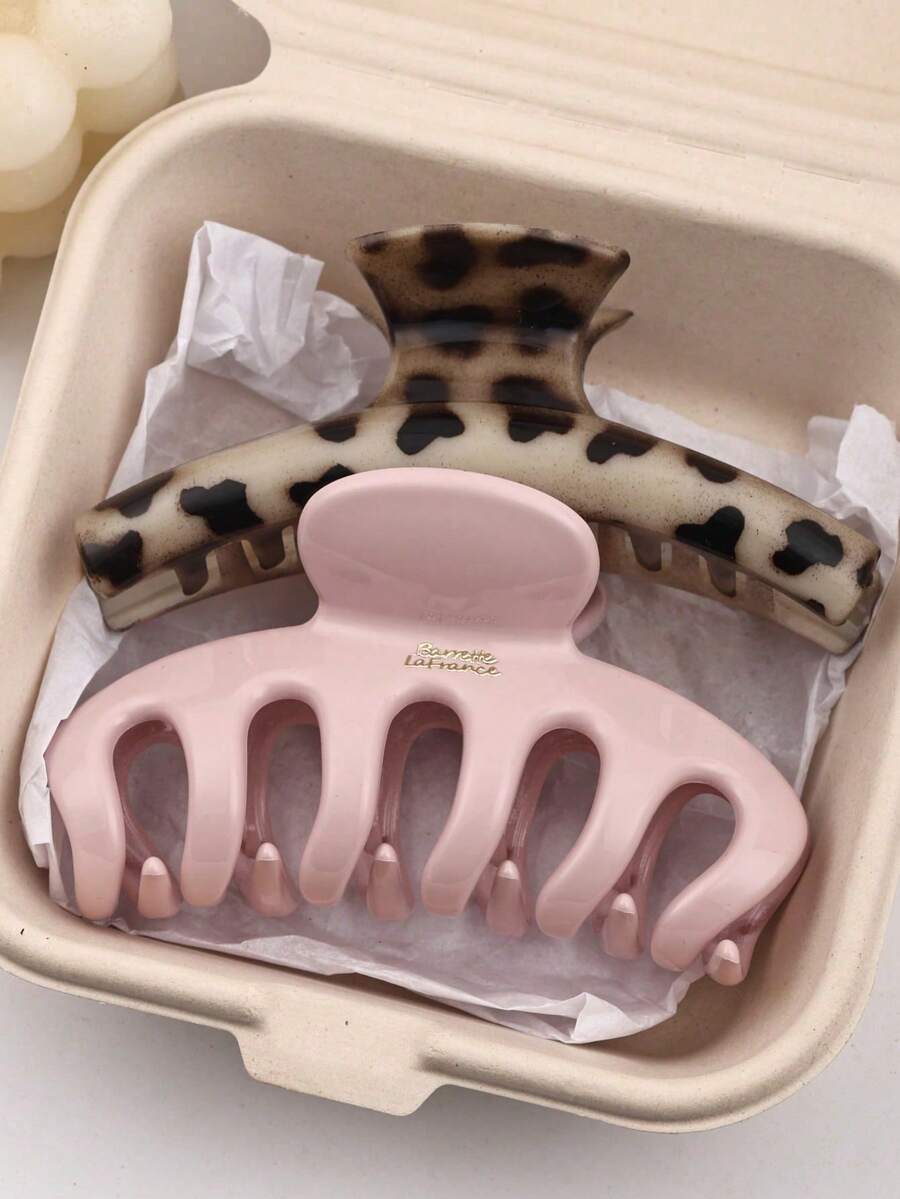 2pcs/1pc Women 4.33in/11cm Straight Claw Polka Dot Lightweight Plastic Hair Clips, Fashion Versatile High-End Elegant Simple Solid Color Hair Claws, Suitable For Daily Casual, Party, Commute, Beach, Bun, Ponytail, Washing Face, Makeup, Outfit Accessory (Single-Sided Label) Elegant Claw Clip Summer Beach Hair Accessories Vacay - Multicolor - View 1