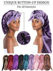 Nunify Long Satin Silk Sleep Cap, Women's Sleeping Cap, Silky Drawstring Sleep Hat, Suitable For Braids And Curly Hair, Plus Size Satin Sleep Cap With Elastic Drawstring - Black - View 9