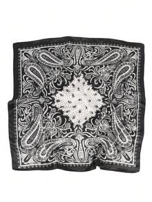 1条女士黑色复古佩斯利花纹腰果印花方巾，90厘米大方巾，适合海滩、旅行、防晒、休闲、音乐节等场合，可作头巾或假日围巾使用。 - 黑色佩斯利 - 查看 3
