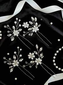 2件装新娘发饰，包括花朵造型发夹、珍珠水晶发夹，色调优雅 - 彩色 - 查看 2