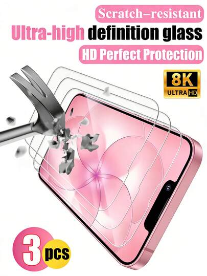 3 Pacotes de Protetores de Tela de Vidro Temperado à Prova de Choques para iPhone 17e, Vidro Temperado, Fácil de Instalar, Dureza 9H, Sem Bolhas, Bordas Ligeiramente Curvas, Protetor de Tela de Alta Definição, Compatível com 17 Pro Max/17/17 Pro/16 Pro Max/16/16 Pro/16 Plus/15 Pro Max/15/15 Plus/14/13/12/11, Alta Definição e Transparente, Um Acessório Essencial para Telefone Celular, Uso Diário e de Escritório, Compatível com Capinhas de Telefone, Presente de Aniversário da Primavera