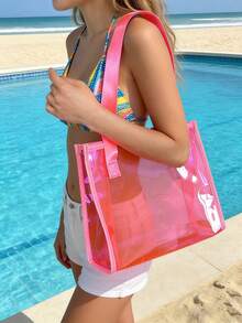 Colorful Shoulder Bag Tote, Transparent Laser Tote Bag, Fashion PVC Transparent Bag, Large Capacity Beach Tote, Laser Shoulder Tote Bag, Reusable Transparent Shopping Bag, Portable Travel And Beach Bag, Perfect For Beach, Travel, Vacation, Swimming, Fitness, Cruise, Shopping, Commuting - Multicolor - View 3