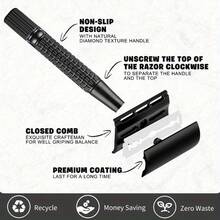 Premium Matte Black Double Edge Safety Razor For Men & Women, Metal Handle, Reusable & Portable, Ideal For Travel, Men's Shaving Essentials|Portable Razor|Platinumcoated Blades - Black - View 7