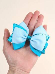 2件套女童蓝色蝴蝶结发夹，简约缎带蝴蝶鳄鱼夹，闪亮亮片装饰蝴蝶发卡，春夏日常时尚发饰 - 彩色 - 查看 3
