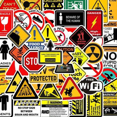 50pcs Funny Graffiti Warning Stickers Vinyl Waterproof Aesthetic Fun Stickers Graffiti Decoration Bicycle Roller Skating Helmet, Water Cup, Outdoor Sports Stickers, Etc Scrapbook Supplies Scrapbooking