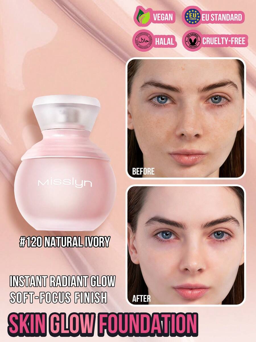 Misslyn Long-Lasting Breathable Matte Foundation - Brightening, Concealing, Sweat-Resistant, Oil-Controlling, Full Coverage, Pore-Minimizing, Waterproof, Transfer-Proof, Lightweight Liquid Foundation, Suitable For Y2K Parties, Beaches, Travels, Camping, Outdoor Activities, Gifts, Fashionable Girls, New Year, Makeup, Cosplay, Best For Travels, Festivals, Campus, Charm, Chinese New Year, Vegan, Cruelty-Free - #120 - 查看 1