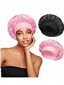 1/2 chiếc Mũ rộng vành bằng satin mềm mại, co giãn dành cho nữ, thích hợp để đội hàng ngày và chăm sóc tóc tại nhà. - Một kích cỡ phù hợp cho tất cả - Xem 8