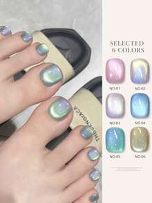 12毫升 2026情人节礼物，全新春夏系列，泡泡石榴，彩虹美人鱼蓝绿紫粉，玻璃珠梦幻极光猫眼凝胶指甲油。明亮的夏秋色彩，磁性美甲，需搭配底油和封层，需使用UV灯。植物凝胶，6色套装，适合新手，居家/办公/通勤/高级约会皆宜。畅销沙龙级产品，持久28天。 - 彩色 - 查看 3