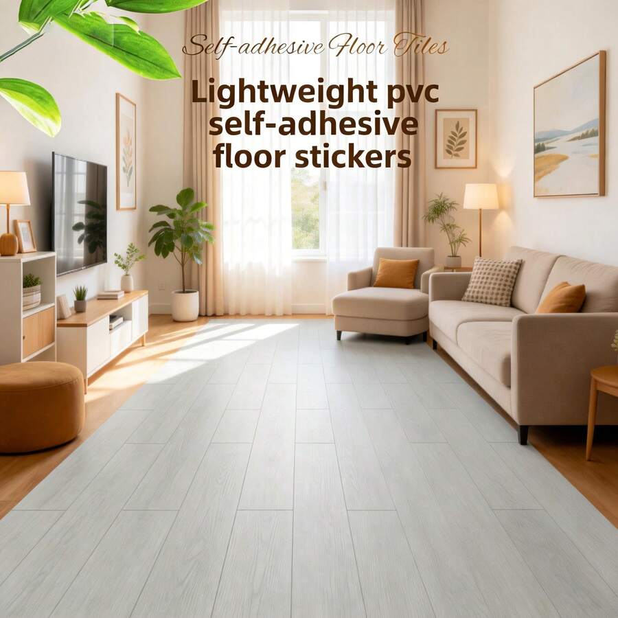 10PCS Waterproof Vinyl Wood Grain Floor Sticker, Peel And Stick PVC Flooring Tile Decal For Kitchen Bathroom Living Room Renovation Decor, 15.X45cm