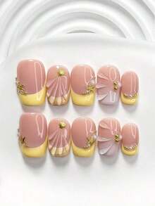 10pcs/Set Valentine's Day Handmade Nail Art Kit, Includes White Flower & Bow Decor, White & Red Gel Nails, French Polka Stickers, Heart Painting, Silver Beads Embedded, 3 Sizes Available: Almond/Square/Coffin Shape, With Set, Suitable Sweet Ladies & Girls, Valentine's Day/Party/Daily Wear Nail Supplies Handmade Press On Nails - 多色 26 - 查看 5