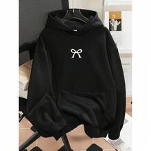 Moletom Com Capuz e Bolso Reforçado Laço Minimalista Blusa Canguru Masculino Feminino - Preto - Visão 1