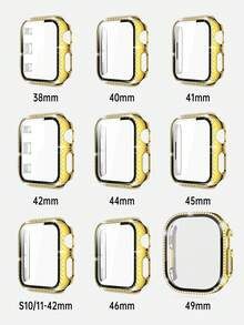 Compatibil cu curelele și compatibil cu carcasele , modele aurii de 38 mm, 40 mm, 41 mm, 42 mm, 44 mm, 45 mm, 46 mm și 49 mm; Curele de ceas aurii elegante și luxoase și protecții de ecran cu diamante aurii pentru seriile Ultra3/2/1/SE/S11/S10/S9/S8/S7/S6/S5/S4/S3/S2/S1; Accesorii de damă în formă de O cu diamante incrustate pentru petreceri și baluri mascate. - Aur - Vizualizare 7