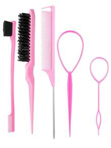 3pcs/Set Hairdressing Tools: 3-Row Bristle Brush, Tail Comb, Eyebrow Brush For Teasing, Highlighting, Hair Braiding ,Hair Styling Tools Hair Accessories - Pink - View 17