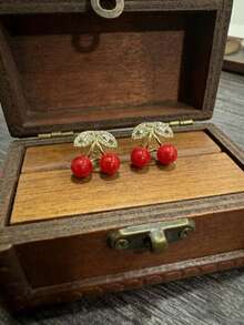 1对经典法式时尚樱桃耳环 - 彩色 - 查看 6