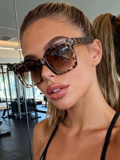 1 Pair Unisex Square Leopard Print Sunglasses, Modern Style, Suitable For Birthday Parties, Performances, Photography, Driving, Summer Beach, Outdoor Activities, Travel. Also Suitable For Outfits, Back To School Season.