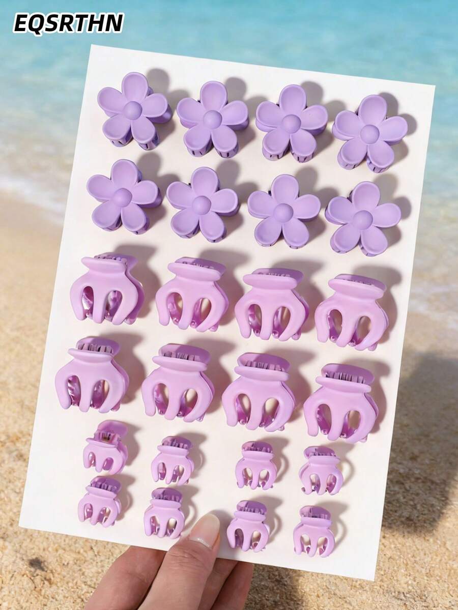 Matte Hair Clips For Women 24pcs Flower Non Slip Mini Hair Claws Small Hair Clamps Cute Tiny Hair Pins For Half Up Or Full Up Stylings Beach Accessories Summer Outfits - Multicolor - View 1