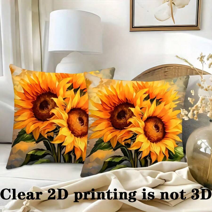 2pcs Sunflower Floral Pattern Pillow Covers, Soft & Comfortable Polyester Cushion Covers, 45x45cm, Zipper Closure, Machine Washable, Suitable For Home Decor, Sofa, Bedroom, Outdoor Decoration (Pillow Insert Not Included) - Multicolor - View 1