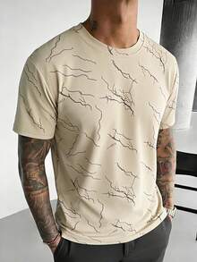 3pcs Black + Blue + Khaki, Men's Printed Round Neck Casual Short Sleeve Tees, Quick-Dry Breathable Fabric, Suitable For Daily Casual, Commuting, Outdoor Sports - Black - View 3