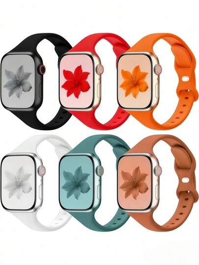 6条装纤薄可爱硅胶表带，兼容 Series 11/10/9/8/7/6/5/4/3/2/1/SE/Ultra/2/3，尺寸：38/40/41/42/44/45/46/49毫米 - 透气运动表带，时尚配饰，送礼佳品