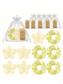 20件套花朵发夹派对礼品套装，包含5个发夹、5个发圈、5个束口袋和5张感谢卡，适用于婚礼、单身派对、生日庆祝、下午茶、宾客礼物、新娘送礼会等场合。 - 均碼 - 查看 4