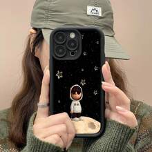 Niño triste en la luna en el espacio.funda de teléfono Fundas compatibles con ,Apple,VIVO,OPPO,,, y Honor.Fabricadas en silicona TPU,ofrecen protección contra golpes y caídas. - Negro - Ver 1