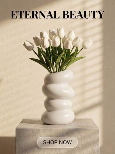 Bó hoa tulip nhân tạo 11 bông thanh lịch kèm bình hoa tối giản, phong cách Bắc Âu, hoa giả mềm mại như thật, thích hợp trang trí phòng khách, phòng ngủ và bàn.