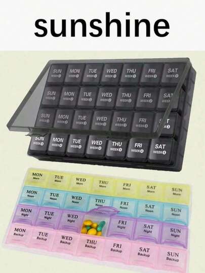 1 pieza Organizador de pastillas portátil de 7 días con diseño de teclado, compartimentos de 4 veces al día para cada día de la semana, adecuado para vitaminas, suplementos, aceite de pescado y medicamentos, gran capacidad con etiquetas de lunes a domingo, para uso en el hogar, la oficina y los viajes