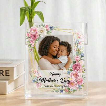 1pc Personalized Acrylic Book Shaped Flower Vase, Custom Photo Text Clear Style Centerpiece, Decorative Floral Acrylic Bookshelf Decor For Readers, Ideal Gift For Birthday, Mother's Day, Wedding, Teachers Day