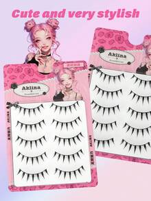 5对娃娃款自然假睫毛 - 透明杆漫画睫毛，卡通仙女设计，角色扮演完美之选 - 可重复使用 - 黑色 - 查看 2