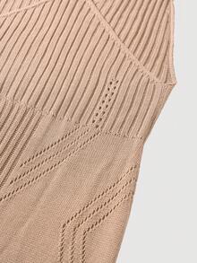 Amore Women's Summer Khaki Striped Knit Hollow Bohemian Style Spaghetti Strap Dress, Deep V-Neck Fitted Bodycon High Slit Midi Dress, Beach Vacation Bikini Cover Up, Women Elegant Beach Swimwear, Party Dress, Casual Maxi Dress - Maroon - View 11