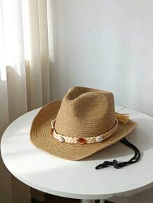 Beach Vacation Straw Cowboy Hat UV Protection Windproof Fashion Western Style Sun Hat - Straw Cowboy Hat - View 5