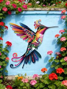 1 pieza Decoración de pared de colibrí de metal colorido - Perfecto para uso en interiores/exteriores, hogar, oficina, jardín exterior, patio, porche, decoración de valla exterior, decoración de fiestas y bodas - Ideal para fiestas de vacaciones, Día de la Madre, Acción de Gracias y también un regalo perfecto para familiares y amigos. Diseño plano 2D - colibrí - Ver 5
