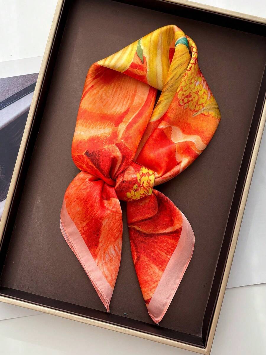 1 buc eșarfă de primăvară pentru femei, cu imprimeu bandană din satin, accesoriu de păr versatil, potrivit pentru toate anotimpurile, cadou ideal pentru prieteni, accesorii de Ziua Îndrăgostiților sau pentru plajă - Portocale - Vizualizare 1