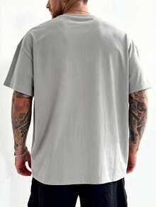 Men's Casual Letter Slogan Print Short Sleeve T-Shirt, Soft And Comfortable Fabric, Light Grey Simple Short Sleeve Tee For Summer - Light Grey - View 2